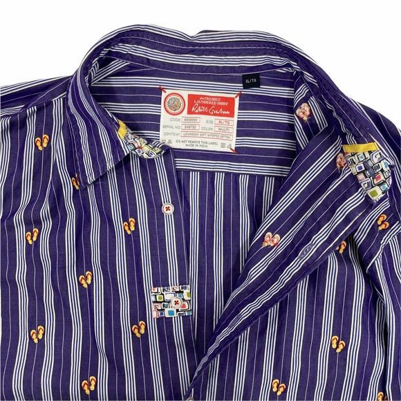 Robert Graham Freshly Laundered Shirt Embroidered Flip Flops Button Up Men’s XL - Picture 4 of 16